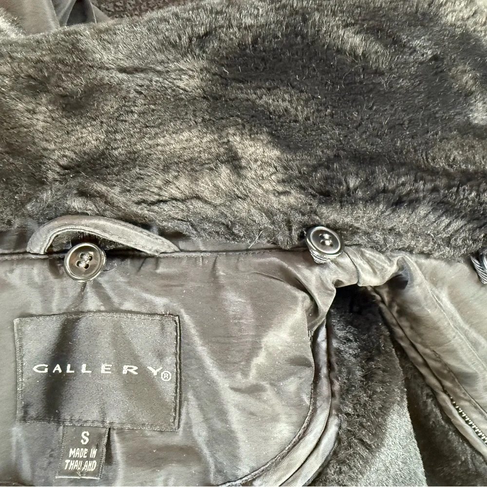 Gallery Faux Fur Black Women Jacket Size Small Removable Collar